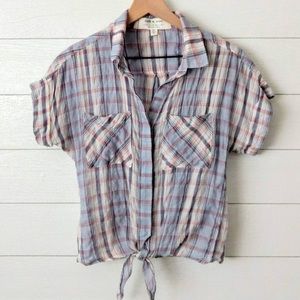 Anthropologie “Cloth & Stone” front-tie plaid top